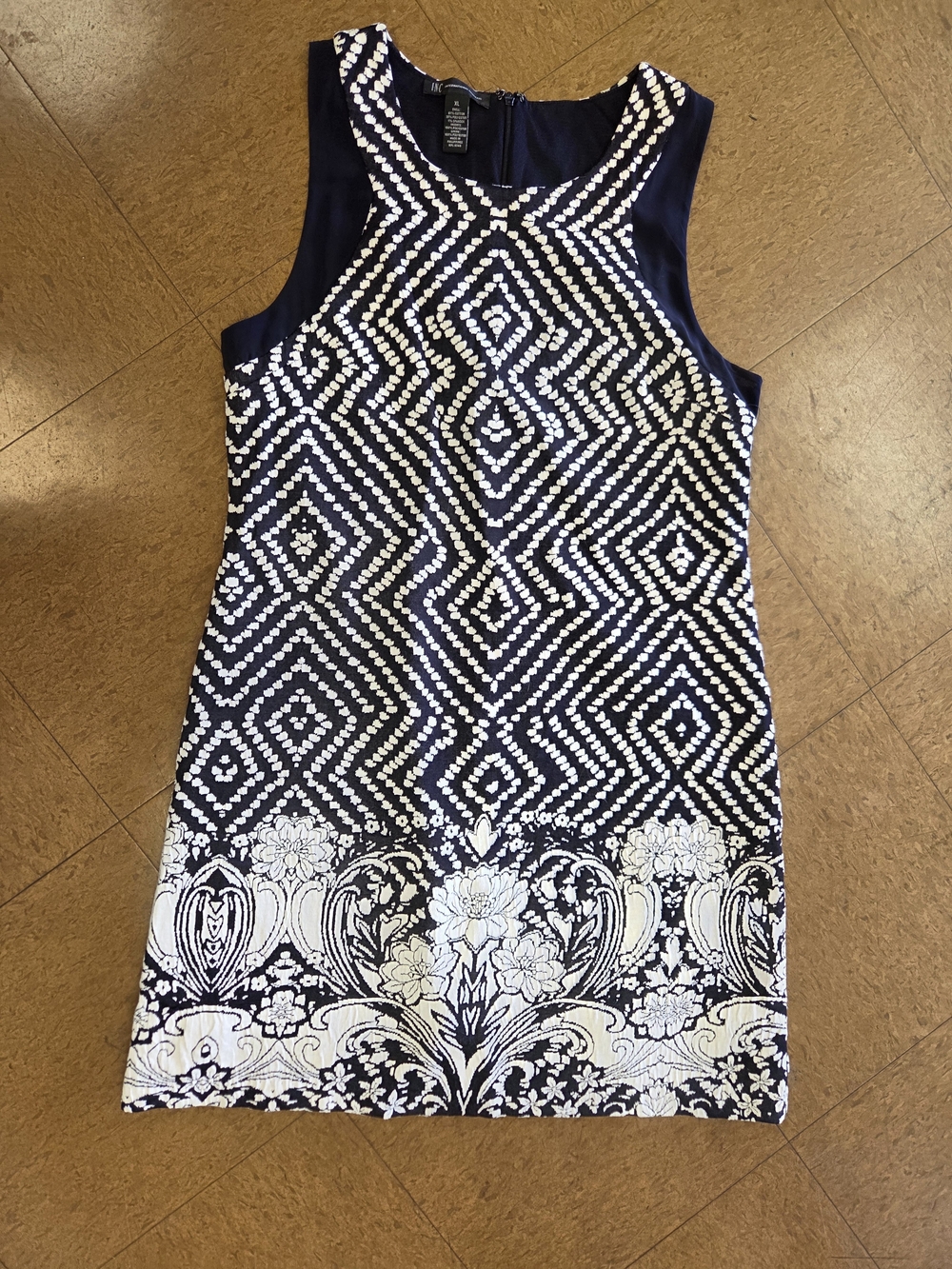 INC International Concepts Navy and White Patterned Sleeveless Mini Dress